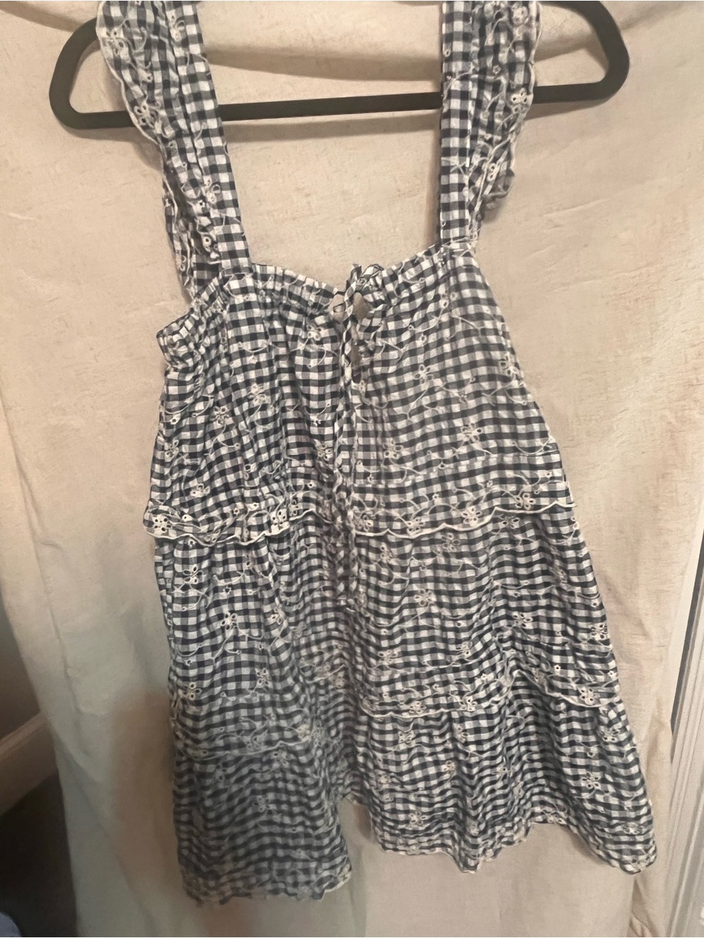 Altar'd State Navy and White Gingham Sundress with Eyelet Trim